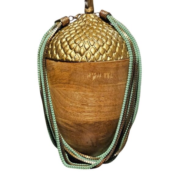 Vintage Necklace Multi-Strand Mint Green & Bronze Metal 3D Rectangular Links - Picture 8 of 11